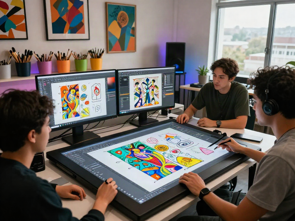 Vibrant collaborative workspace with nsfw art concepts and creative tools